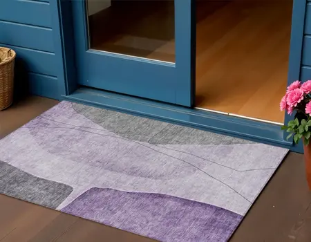 3' X 5' Purple Eggplant And Gray Abstract Washable Indoor Outdoor Area Rug