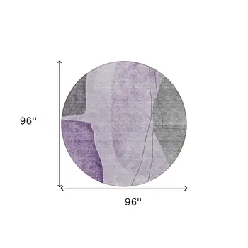 8' Purple Eggplant And Gray Round Abstract Washable Indoor Outdoor Area Rug