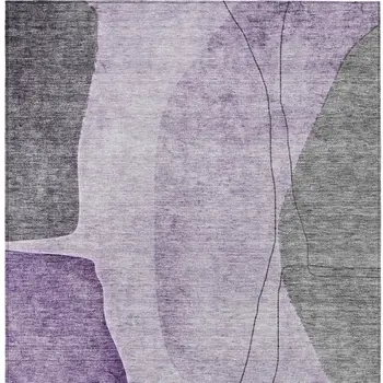 10' X 14' Purple Eggplant And Gray Abstract Washable Indoor Outdoor Area Rug