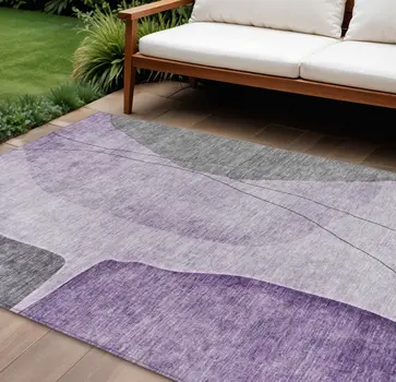 10' X 14' Purple Eggplant And Gray Abstract Washable Indoor Outdoor Area Rug