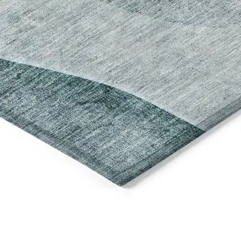 3' X 5' Teal Blue Aqua And Gray Abstract Washable Indoor Outdoor Area Rug