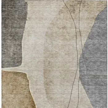 3' X 5' Taupe Beige And Gray Abstract Washable Indoor Outdoor Area Rug