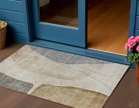 3' X 5' Taupe Beige And Gray Abstract Washable Indoor Outdoor Area Rug