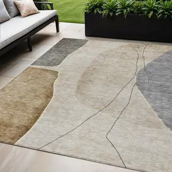 5' X 8' Taupe Beige And Gray Abstract Washable Indoor Outdoor Area Rug