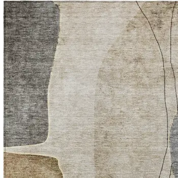 5' X 8' Taupe Beige And Gray Abstract Washable Indoor Outdoor Area Rug