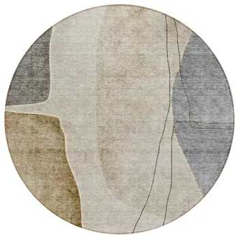 8' Taupe Beige And Gray Round Abstract Washable Indoor Outdoor Area Rug