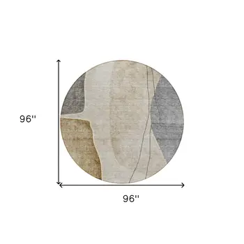 8' Taupe Beige And Gray Round Abstract Washable Indoor Outdoor Area Rug