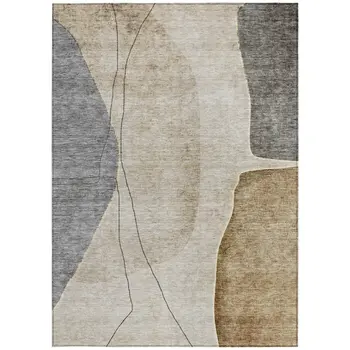 10' X 14' Taupe Beige And Gray Abstract Washable Indoor Outdoor Area Rug