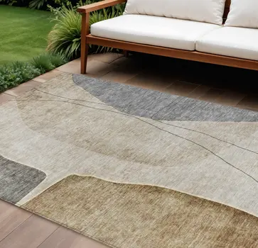 10' X 14' Taupe Beige And Gray Abstract Washable Indoor Outdoor Area Rug