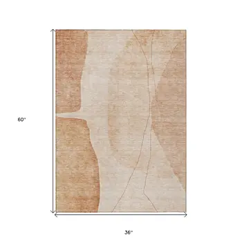 3' X 5' Terra Cotta Orange And Copper Abstract Washable Indoor Outdoor Area Rug