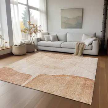 3' X 5' Terra Cotta Orange And Copper Abstract Washable Indoor Outdoor Area Rug
