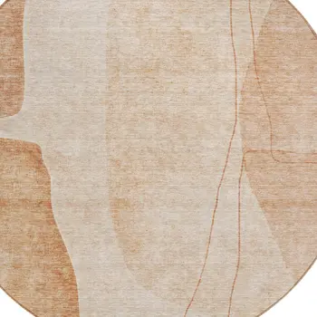 8' Terra Cotta Orange And Copper Round Abstract Washable Indoor Outdoor Area Rug