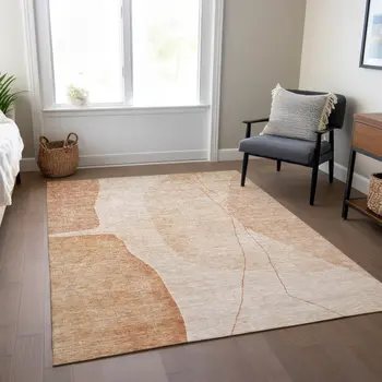 10' X 14' Terra Cotta Orange And Copper Abstract Washable Indoor Outdoor Area Rug