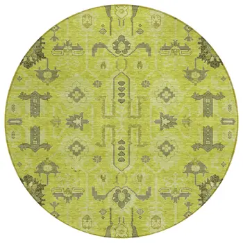 8' Artichoke Green And Fern Green Round Oriental Washable Indoor Outdoor Area Rug