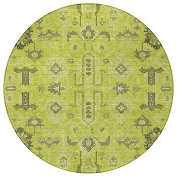 8' Artichoke Green And Fern Green Round Oriental Washable Indoor Outdoor Area Rug