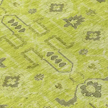 8' Artichoke Green And Fern Green Round Oriental Washable Indoor Outdoor Area Rug
