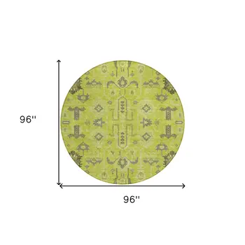 8' Artichoke Green And Fern Green Round Oriental Washable Indoor Outdoor Area Rug