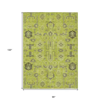 8' X 10' Artichoke Green And Fern Green Oriental Washable Indoor Outdoor Area Rug