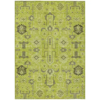8' X 10' Artichoke Green And Fern Green Oriental Washable Indoor Outdoor Area Rug