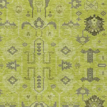 8' X 10' Artichoke Green And Fern Green Oriental Washable Indoor Outdoor Area Rug