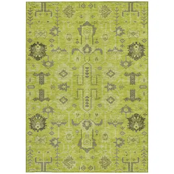 8' X 10' Artichoke Green And Fern Green Oriental Washable Indoor Outdoor Area Rug
