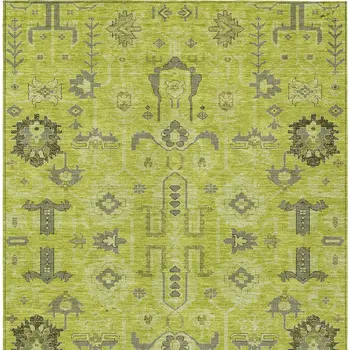 9' X 12' Artichoke Green And Fern Green Oriental Washable Indoor Outdoor Area Rug