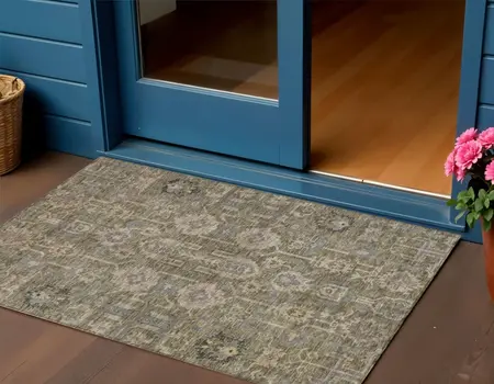 3' X 5' Brown Gray And Charcoal Oriental Washable Indoor Outdoor Area Rug