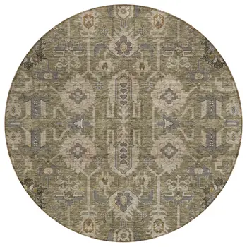 8' Brown Gray And Charcoal Round Oriental Washable Indoor Outdoor Area Rug