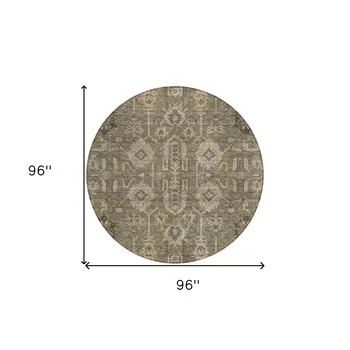 8' Brown Gray And Charcoal Round Oriental Washable Indoor Outdoor Area Rug