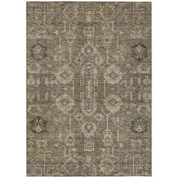 9' X 12' Brown Gray And Charcoal Oriental Washable Indoor Outdoor Area Rug