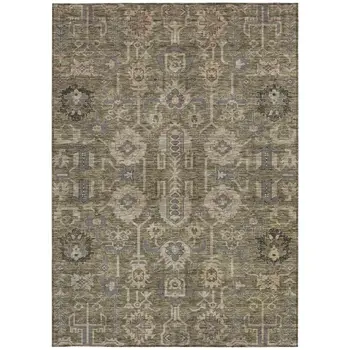 10' X 14' Brown Gray And Charcoal Oriental Washable Indoor Outdoor Area Rug