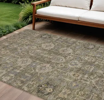 10' X 14' Brown Gray And Charcoal Oriental Washable Indoor Outdoor Area Rug