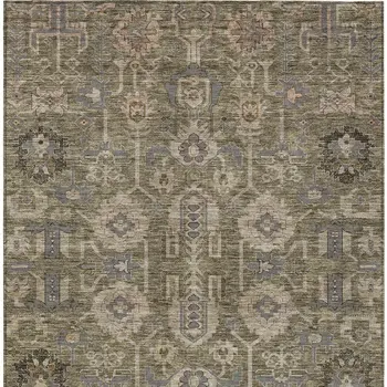 10' X 14' Brown Gray And Charcoal Oriental Washable Indoor Outdoor Area Rug