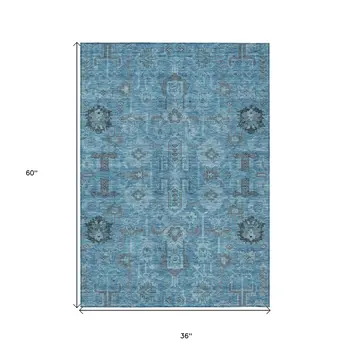 3' X 5' Sky Blue And Gray Oriental Washable Indoor Outdoor Area Rug