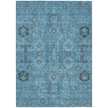 3' X 5' Sky Blue And Gray Oriental Washable Indoor Outdoor Area Rug