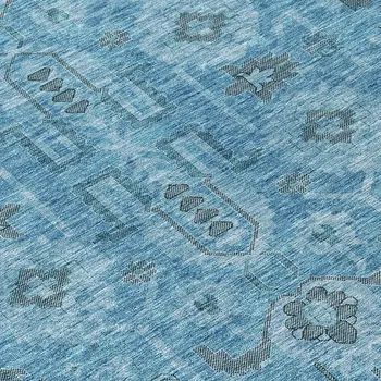 3' X 5' Sky Blue And Gray Oriental Washable Indoor Outdoor Area Rug
