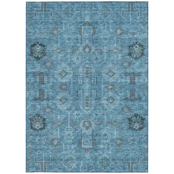 8' X 10' Sky Blue And Gray Oriental Washable Indoor Outdoor Area Rug