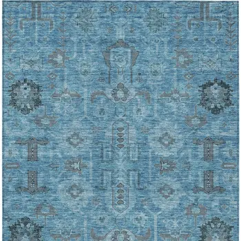 9' X 12' Sky Blue And Gray Oriental Washable Indoor Outdoor Area Rug