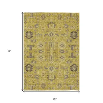 3' X 5' Gold Wheat And Gray Oriental Washable Indoor Outdoor Area Rug