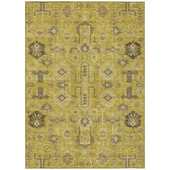 3' X 5' Gold Wheat And Gray Oriental Washable Indoor Outdoor Area Rug