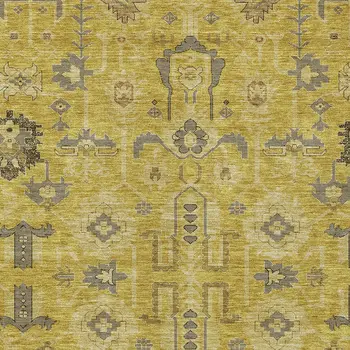 9' X 12' Gold Wheat And Gray Oriental Washable Indoor Outdoor Area Rug