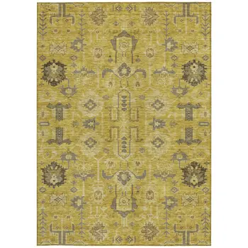 10' X 14' Gold Wheat And Gray Oriental Washable Indoor Outdoor Area Rug