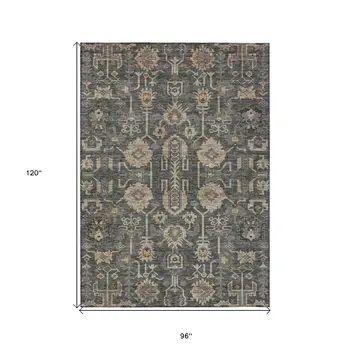 8' X 10' Gray Silver And Beige Oriental Washable Indoor Outdoor Area Rug