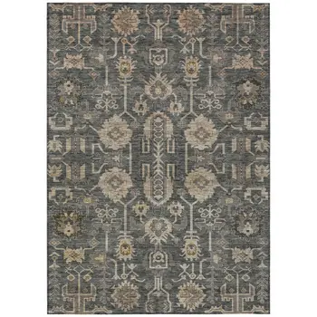 8' X 10' Gray Silver And Beige Oriental Washable Indoor Outdoor Area Rug