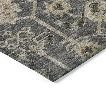 8' X 10' Gray Silver And Beige Oriental Washable Indoor Outdoor Area Rug