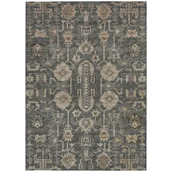 8' X 10' Gray Silver And Beige Oriental Washable Indoor Outdoor Area Rug