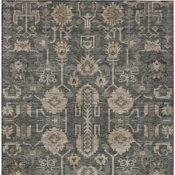 9' X 12' Gray Silver And Beige Oriental Washable Indoor Outdoor Area Rug