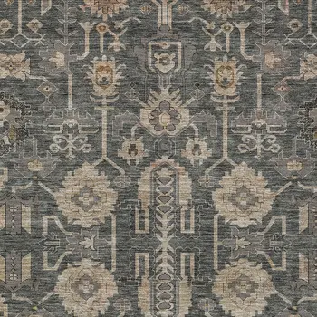 9' X 12' Gray Silver And Beige Oriental Washable Indoor Outdoor Area Rug