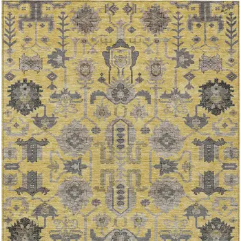 3' X 5' Yellow Gray And Charcoal Oriental Washable Indoor Outdoor Area Rug