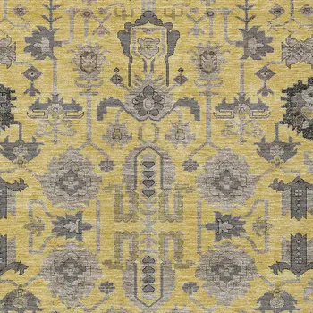 3' X 5' Yellow Gray And Charcoal Oriental Washable Indoor Outdoor Area Rug
